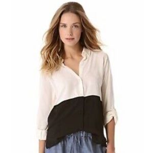 NWOT Splendid Button Down Shirt Colorblock, size large, white and black
